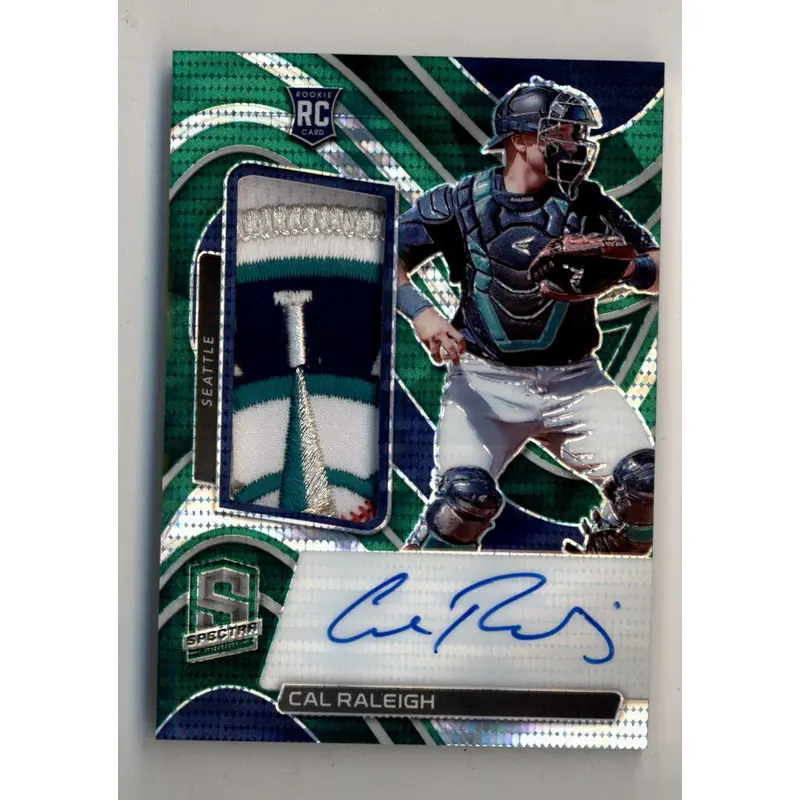 Cal Raleigh 2022 Panini Chronicles Spectra Green #109 Patch Auto 3/5