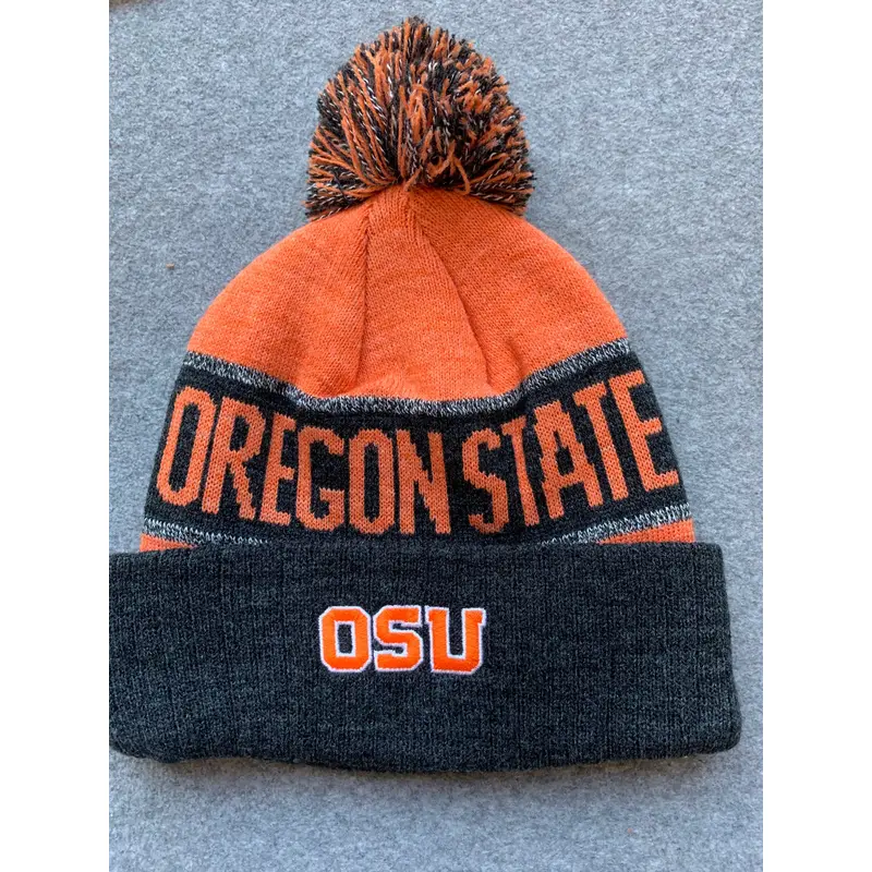 Orange & Black Oregon Beavers Fold Over Beanie With Pom