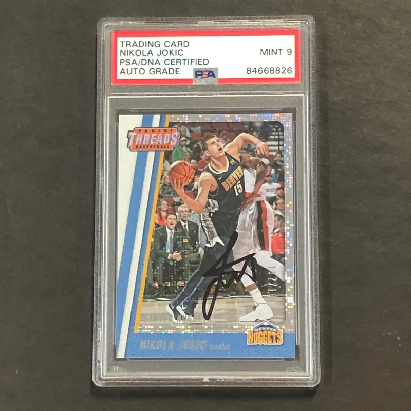 2017-18 Panini Threads #20 Nikola Jokic Signed AUTO GRADE 9 PSA Slabbed Nuggets