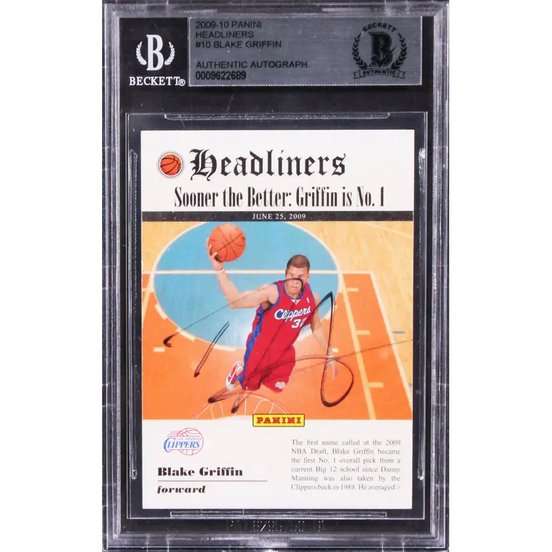 Clippers Blake Griffin Authentic Signed 2009 Panini Headliners #10 Card BAS Slab