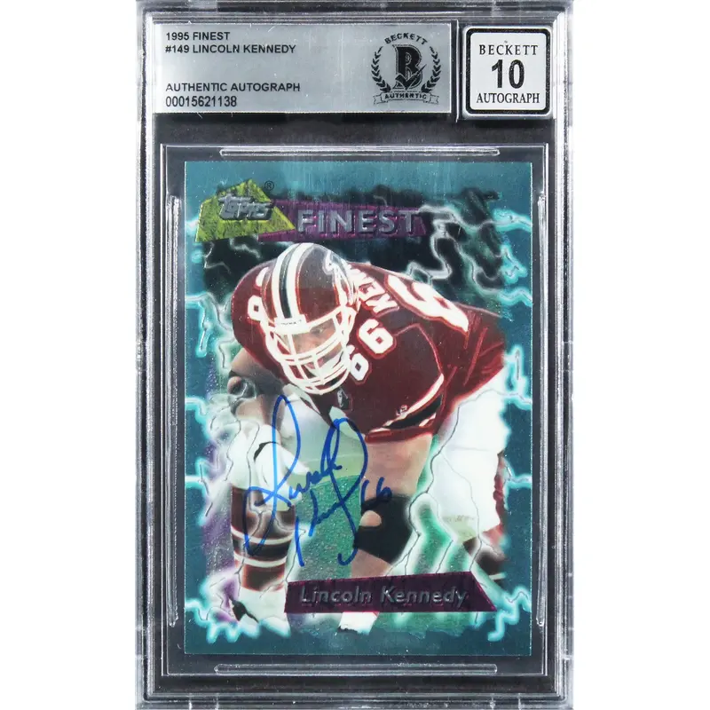 Falcons Lincoln Kennedy Signed 1995 Finest #149 Card Auto 10! BAS Slabbed