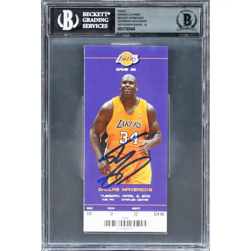Shaquille O'Neal Signed 4/2/13 #34 Retirement Ticket Stub Auto 10! BAS Slabbed 1