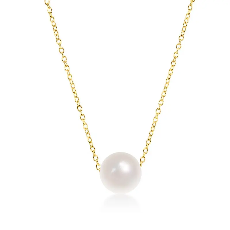 Sterling Silver Single Threaded 10MM Freshwater Pearl Necklace - Gold Plated