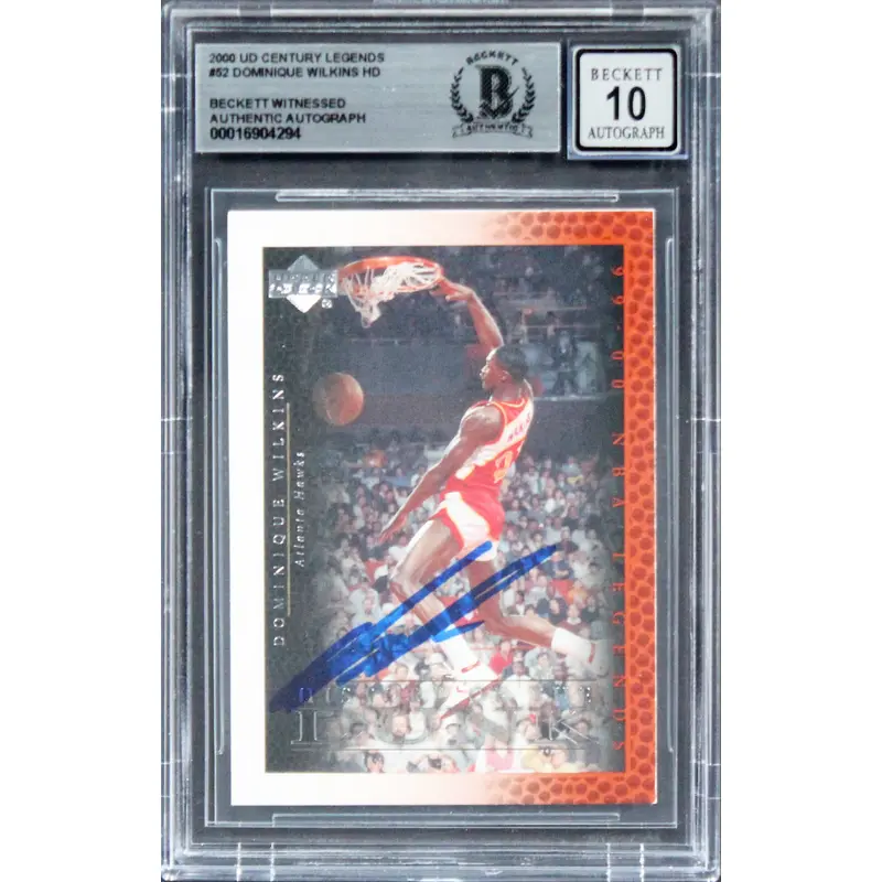 Hawks Dominique Wilkins Signed 2000 UD Century Legends #52 Card Auto 10 BAS Slab