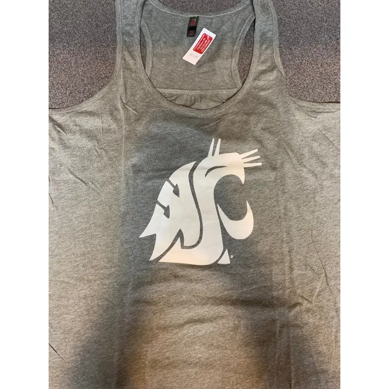 Ladies Grey And White WSU Crew Cut Tank