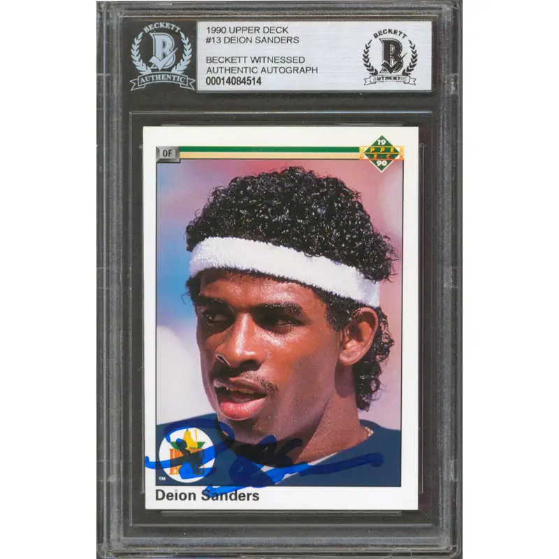 Cowboys Deion Sanders Authentic Signed 1990 Upper Deck #13 Card BAS Slabbed
