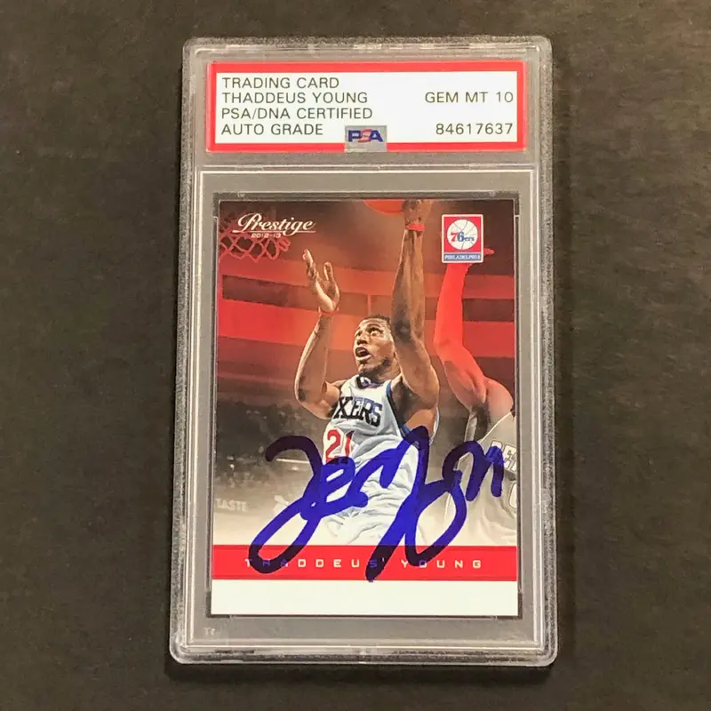 2012-13 Panini Prestige #148 Thaddeus Young Signed Card AUTO 10 PSA Slabbed 76ers
