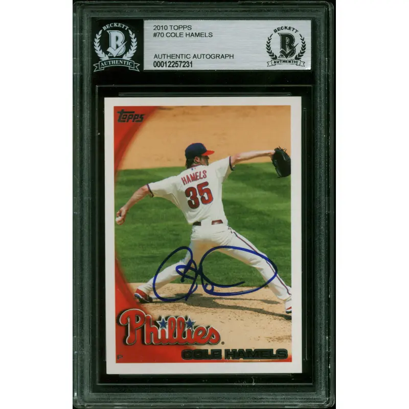 Phillies Cole Hamels Authentic Signed 2010 Topps #70 Card BAS Slabbed