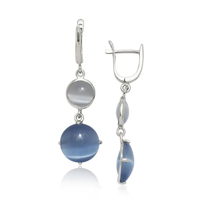 Sterling Silver Light and Dark Blue Cat?s Eye Earrings