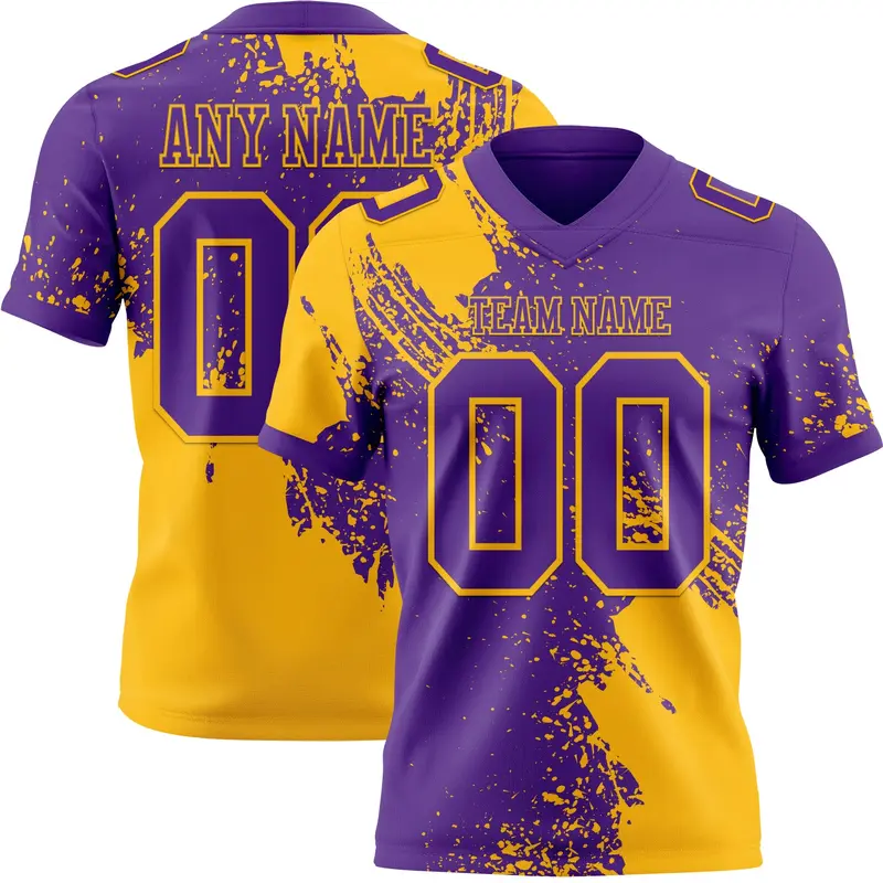 Custom Purple Gold 3D Pattern Abstract Brush Stroke Mesh Authentic Football Jersey