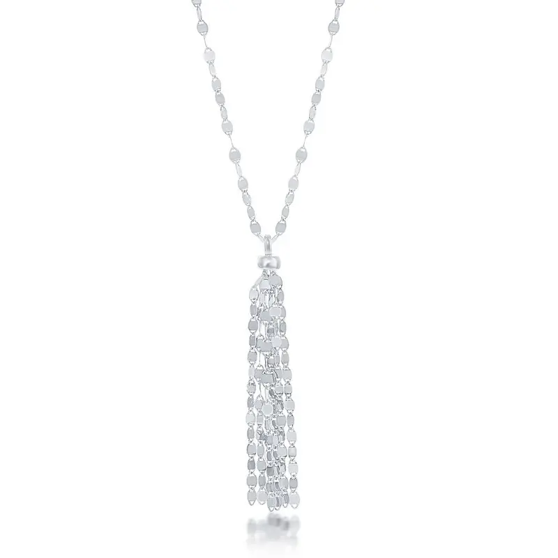 Sterling Silver Flat Mirror Necklace with Tassel