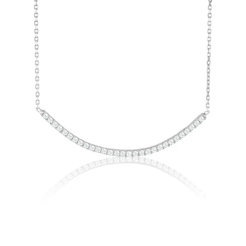Sterling Silver Slightly Curved CZ Bar Necklace