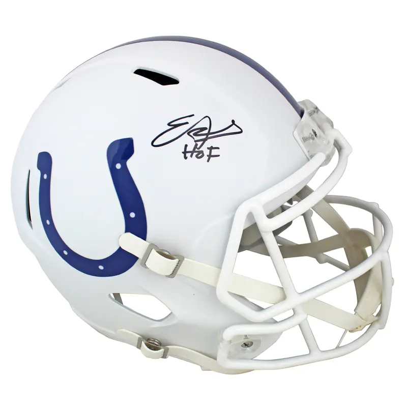 Colts Edgerrin James "HOF" Signed Flat White Full Size Speed Rep Helmet JSA