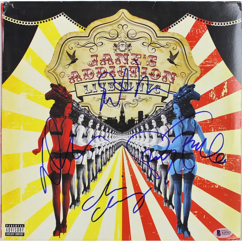 Jane's Addiction -Farrell, Navarro +2 Signed Live In NYC Album Cover BAS #A11513
