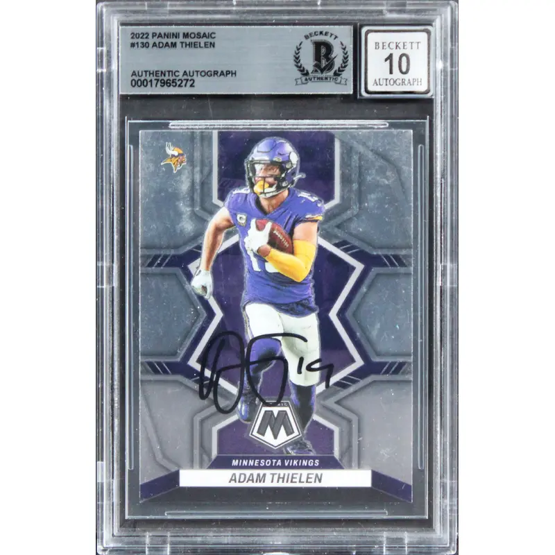 Vikings Adam Thielen Signed 2022 Panini Mosaic #130 Card Auto 10! BAS Slabbed
