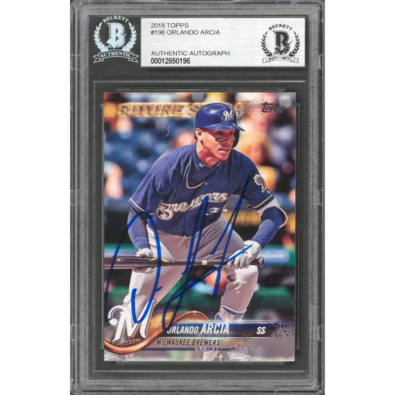 Brewers Orlando Arcia Authentic Signed 2018 Topps #196 Rookie Card BAS Slabbed