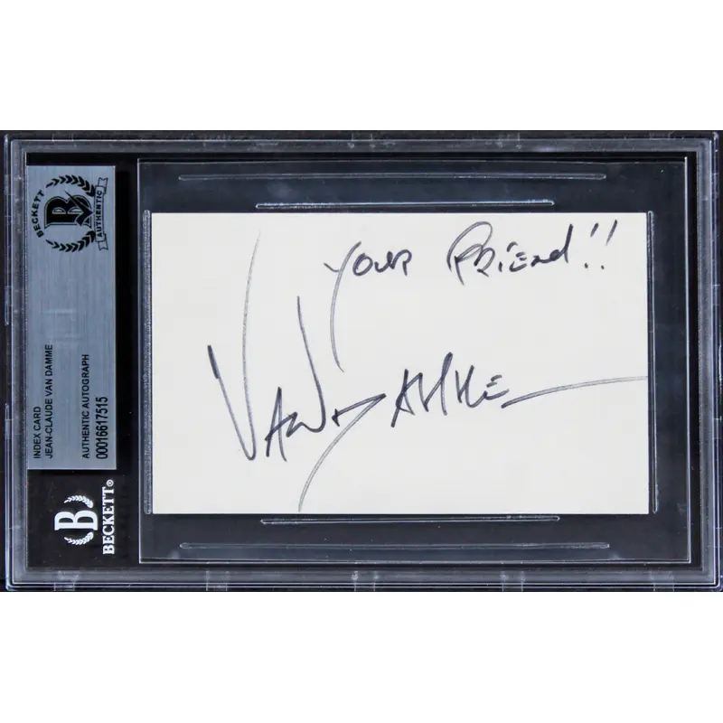 Jean-Claude Van Damme "Your Friend" Signed 3x5 Index Card BAS Slabbed