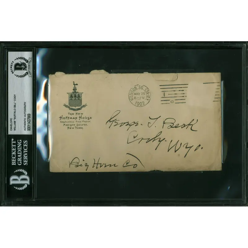 William Cody "Buffalo Bill" Signed 4.75x6.75 Handwritten Envelope BAS Slabbed