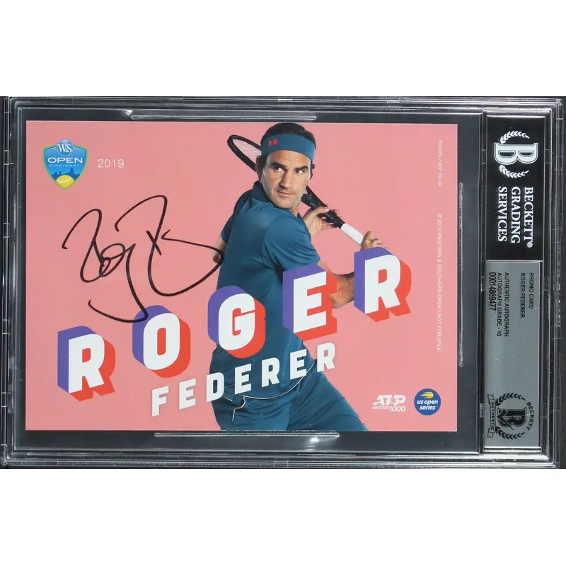 Roger Federer Authentic Signed Promotional 5x7 Photo Auto Graded 10! BAS Slabbed