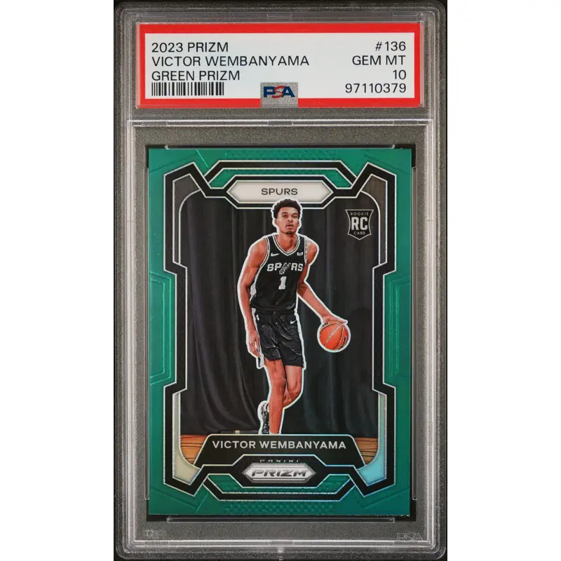 Victor Wembanyama 2023 Panini Prizm Rookie #136 Green Prizm PSA 10 Gem Mint
