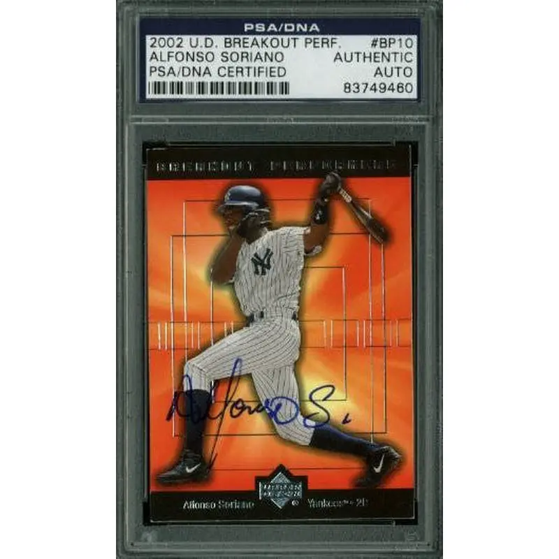 Yankees Alfonso Soriano Signed Card 2002 U.D. Breakout Perf. #Bp10 PSA Slabbed