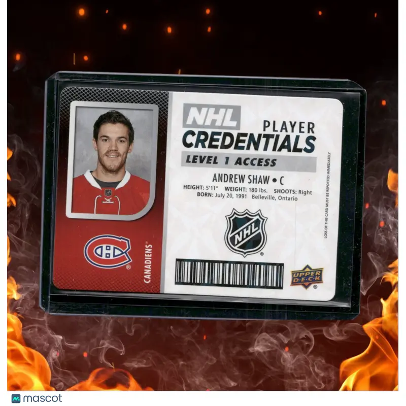 2017-18 Upper Deck MVP Andrew Shaw Player Credentials Level 1 Rookie #NHL-AS