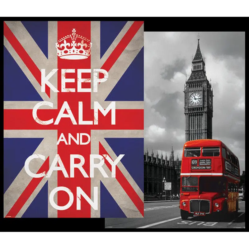 UK Giant Mural-Sized 2-Poster Combo: "Keep Calm" and "Red Bus" - Pyramid