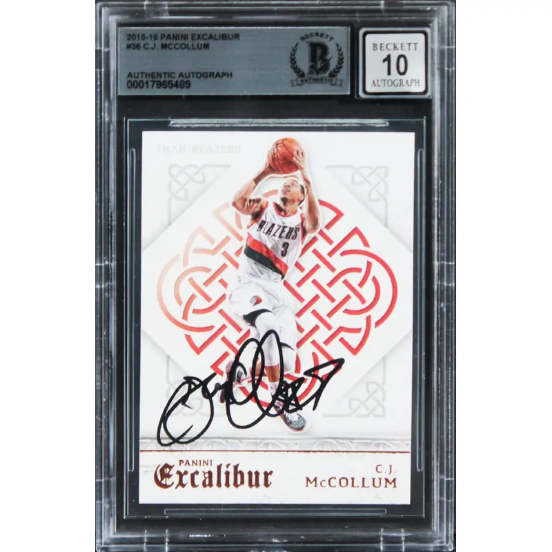 Blazers C.J. McCollum Signed 2015 Panini Excalibur #36 Card 10! BAS Slabbed