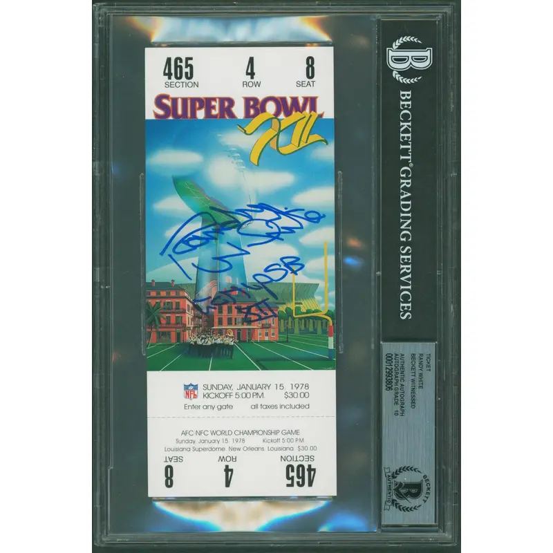 Randy White "COMVP SB XII" Signed SB XII Replica Ticket Stub Auto 10 BAS Slabbed