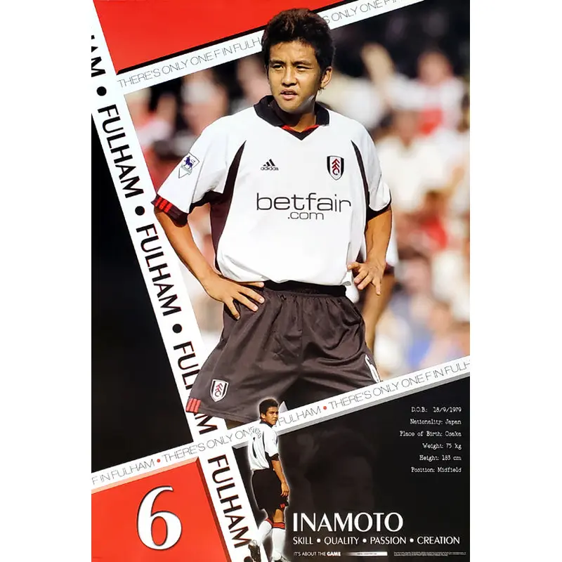 Junichi Inamoto "Fulham Action" EPL Soccer Football Poster - U.K. 2003