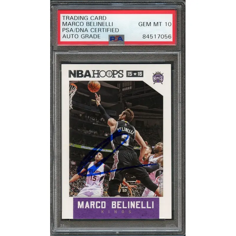 2015-16 NBA Hoops #94 Marco Belinelli Signed Card AUTO 10 PSA Slabbed Kings