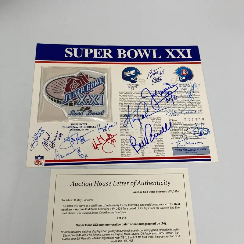 1986 New York Giants Super Bowl Champs Team Signed Commemorative Patch JSA COA