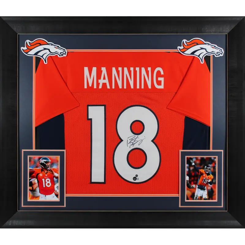 Broncos Peyton Manning Signed Orange Pro Style Framed Jersey BAS #BK12643