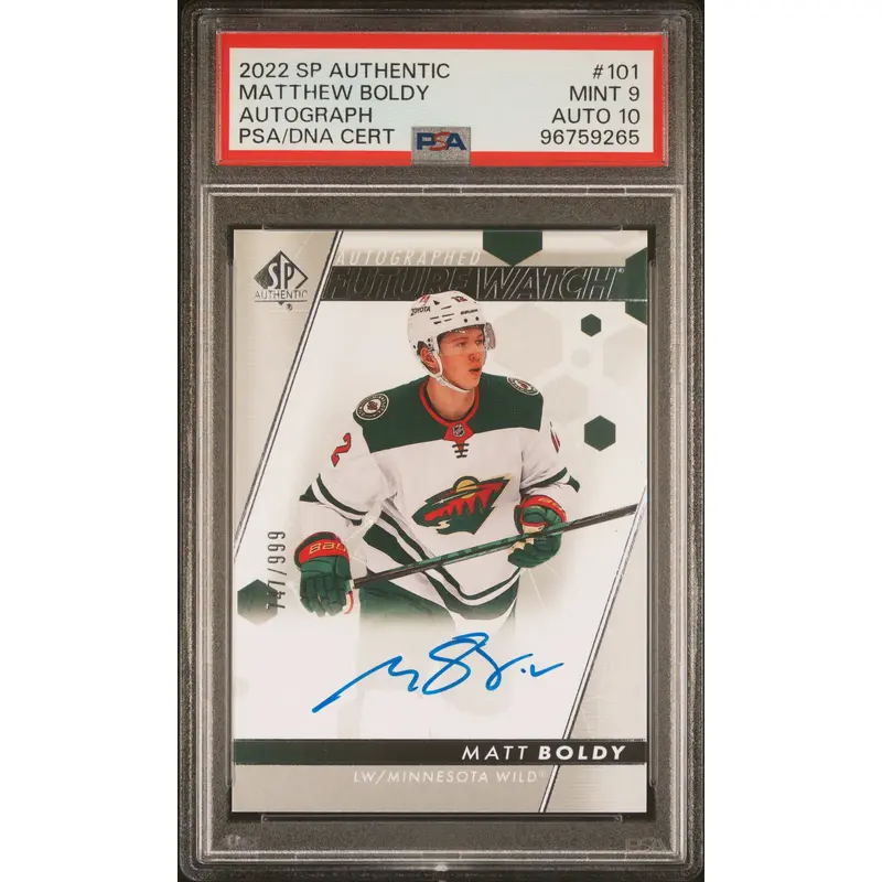 Matt Boldy 2022 Upper Deck SP Authentic Autograph Rookie #747/999 PSA 9 Auto 10