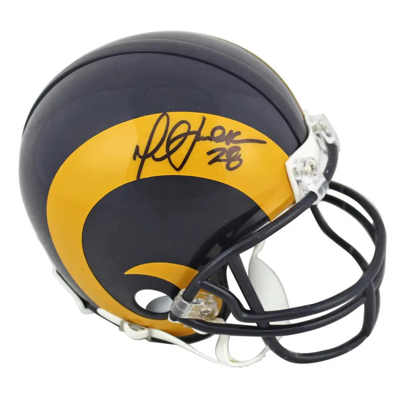 Rams Marshall Faulk Authentic Signed Throwback Mini Helmet BAS Witnessed