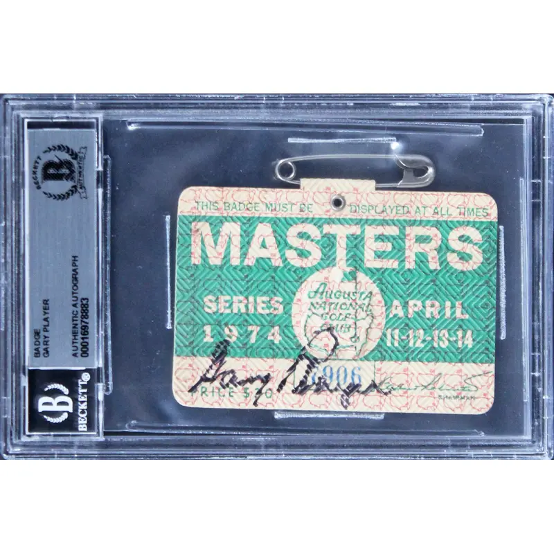 Gary Player Signed 1974 Masters Augusta National Club Badge Ticket BAS Slabbed