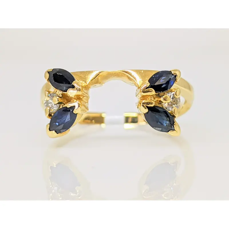 14K SAPPHIRE MARQUISE CUT 2X4 (4) WITH MELEE (2) ESTATE WRAP 2.2 GRAMS