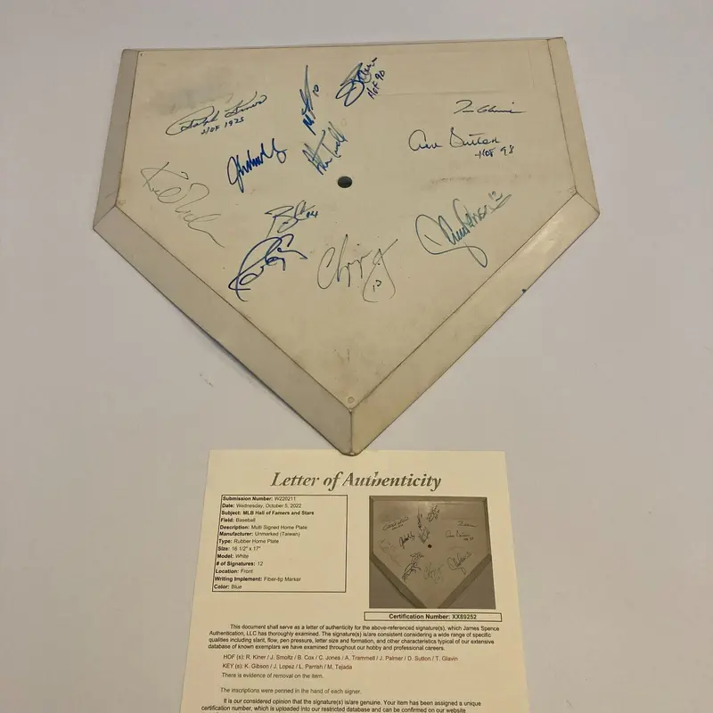 Chipper Jones John Smoltz Tom Glavine HOF Legends Signed Home Plate JSA COA