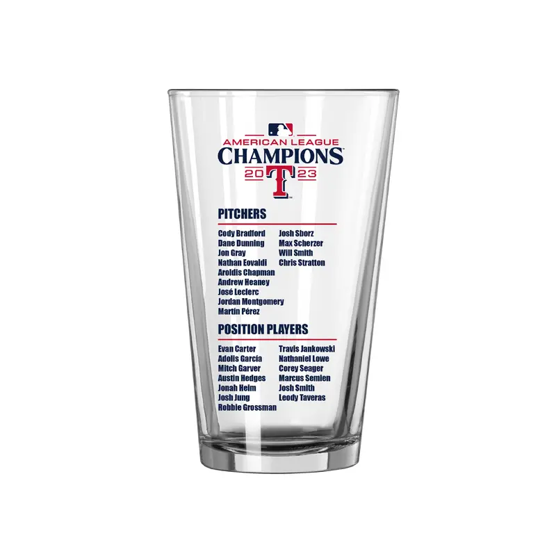 Texas Rangers 16oz 2023 AL Champions Roster Pint Glass