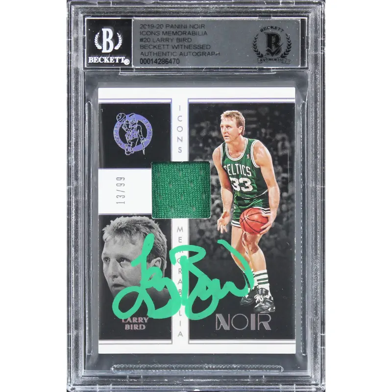 Celtics Larry Bird Signed 2019 Panini Noir Icons Mem #20 #13/99 Card BAS Slabbed
