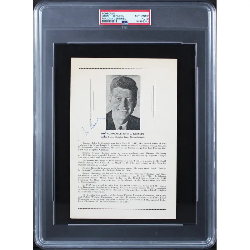 John F. Kennedy Authentic Signed 5.5x8.5 1959 Program Page PSA/DNA Slabbed