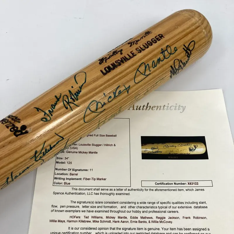 500 Home Run Club Signed Bat Mickey Mantle Ted Williams Willie Mays JSA COA