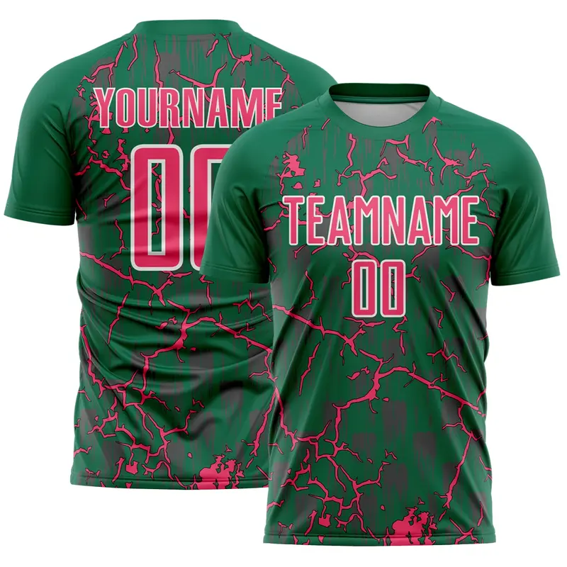 Custom Kelly Green Neon Pink-White Lightning Sublimation Soccer Uniform Jersey