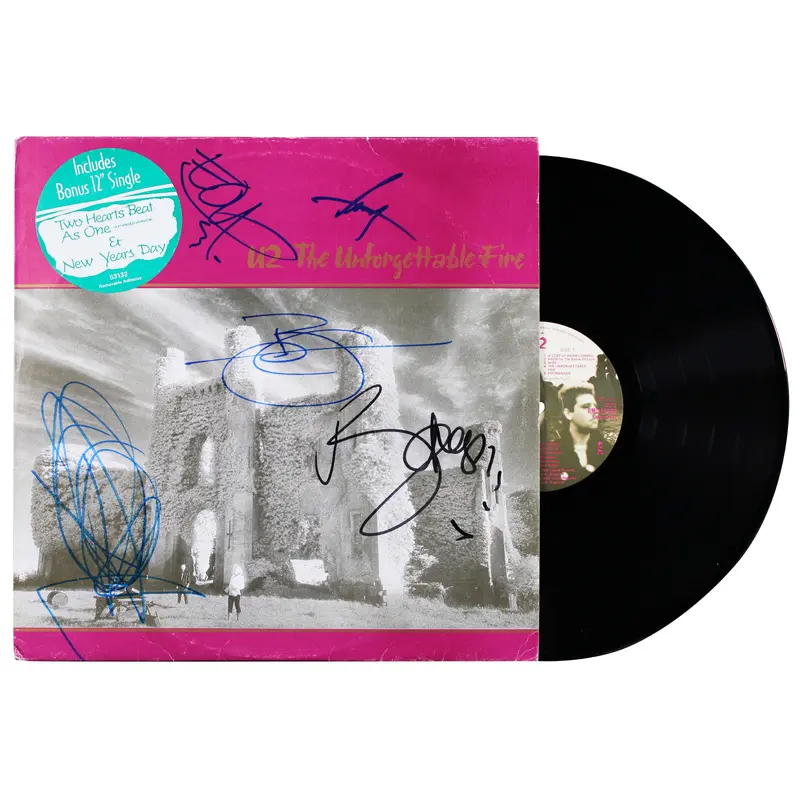 U2 (5) Bono, Edge, Mullen, Clayton & Eno Signed Album Cover w Vinyl BAS #AE11944