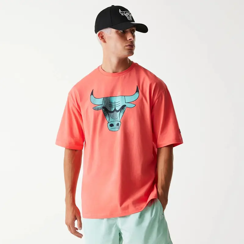 Chicago Bulls NBA All Over Print Infill Pink Oversized T-Shirt