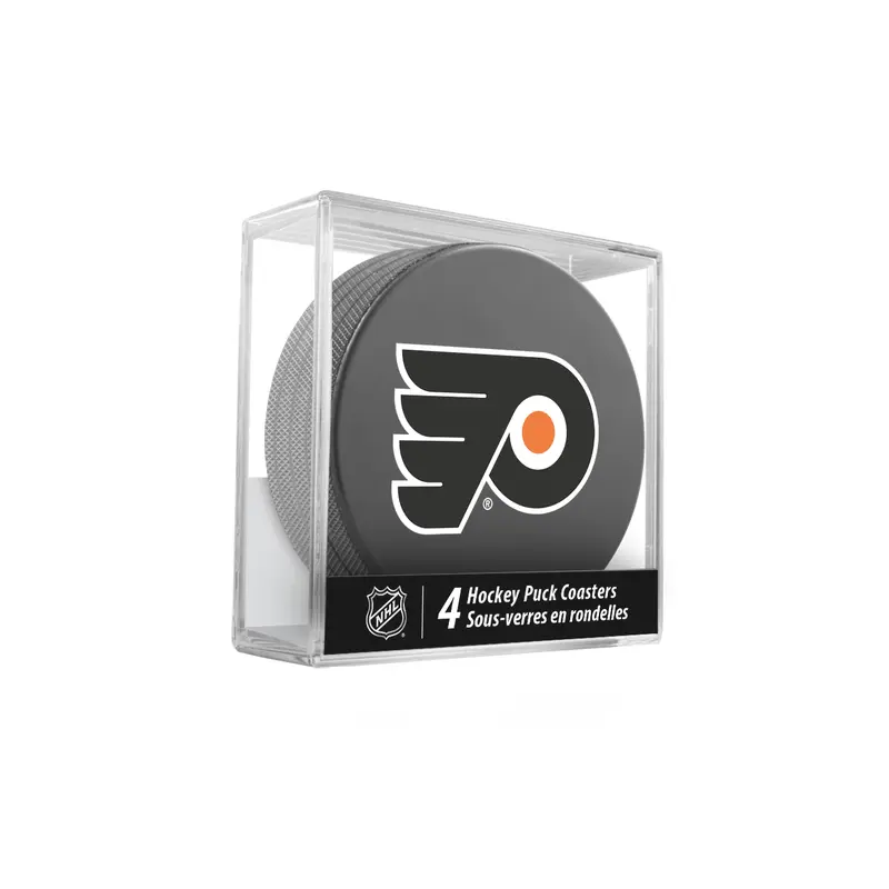 NHL Philadelphia Flyers Hockey Puck Drink Coasters (4-Pack) In Cube