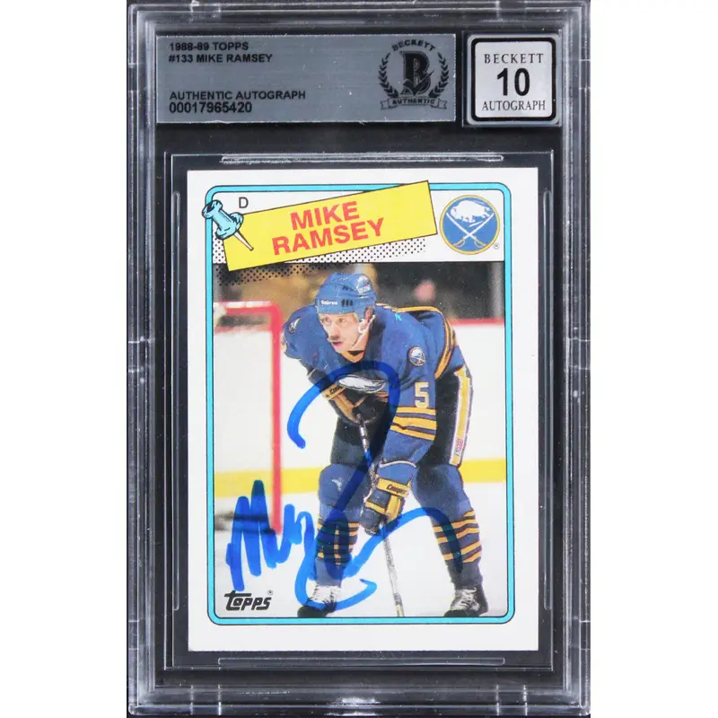 Sabres Mike Ramsey Signed 1988 Topps #133 Card Auto Graded 10! BAS Slabbed