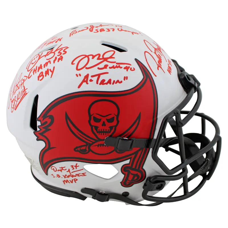 Bucs SB 37 Lynch, Sapp, Brooks +4 Signed Lunar F/S Speed Proline Helmet BAS Wit