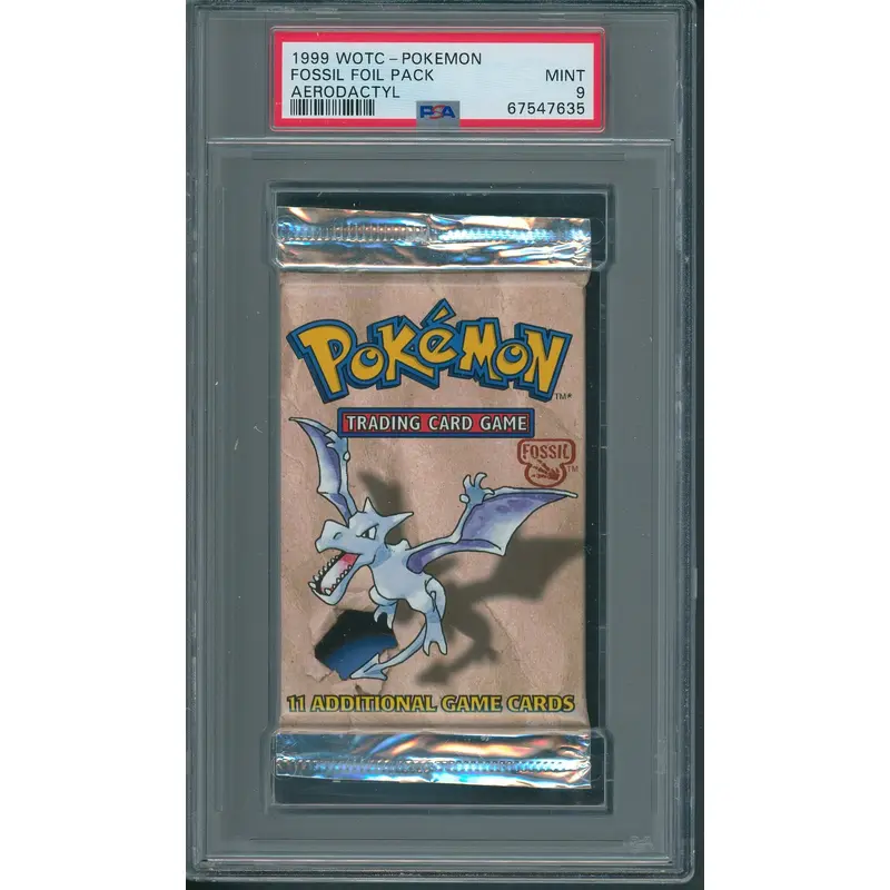 1999 WOTC Pokemon Fossil Unopened Foil Pack Aerodactyl PSA 9 *7635