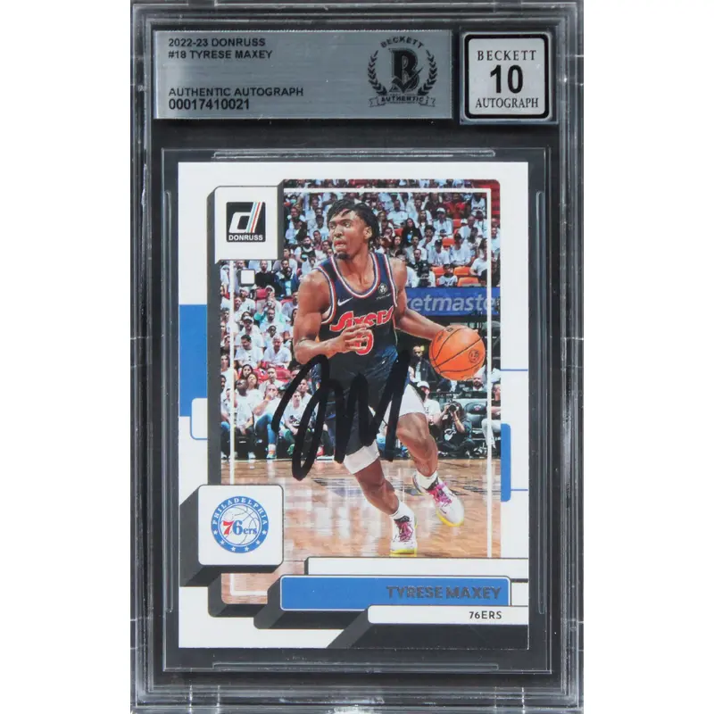 76ers Tyrese Maxey Authentic Signed 2022 Donruss #18 Card Auto 10! BAS Slabbed